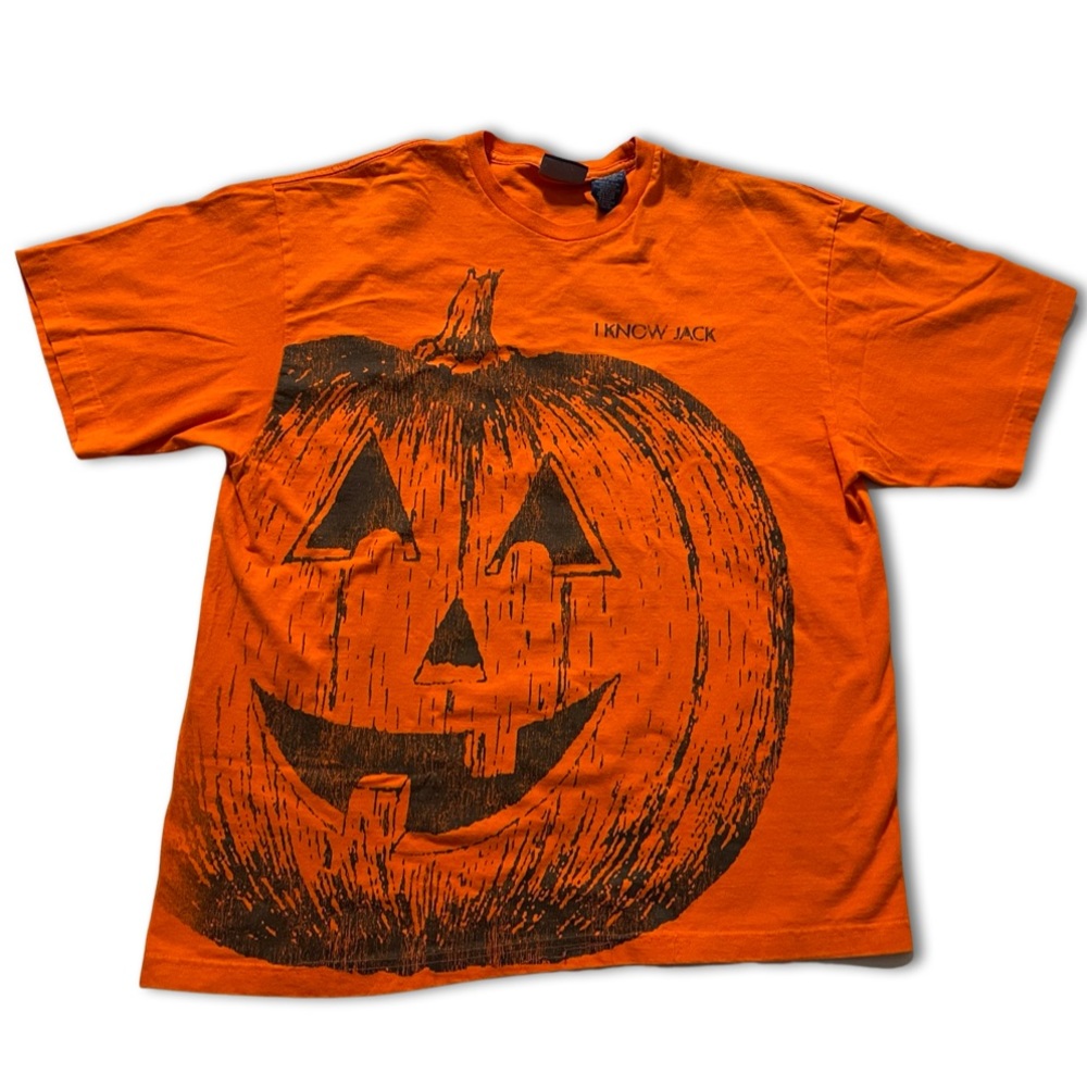 •Vintage 90s Y2K Halloween Pumpkin Jack-O-Lantern Front Back Graphic Shirt LARGE